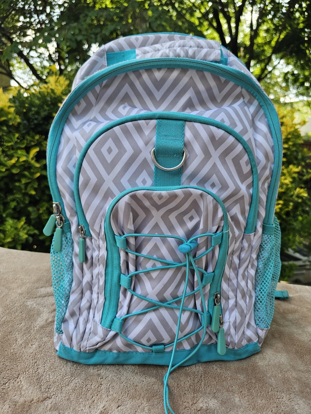 Pottery Barn Teen Gray and Teal Geometric Kids Backpack